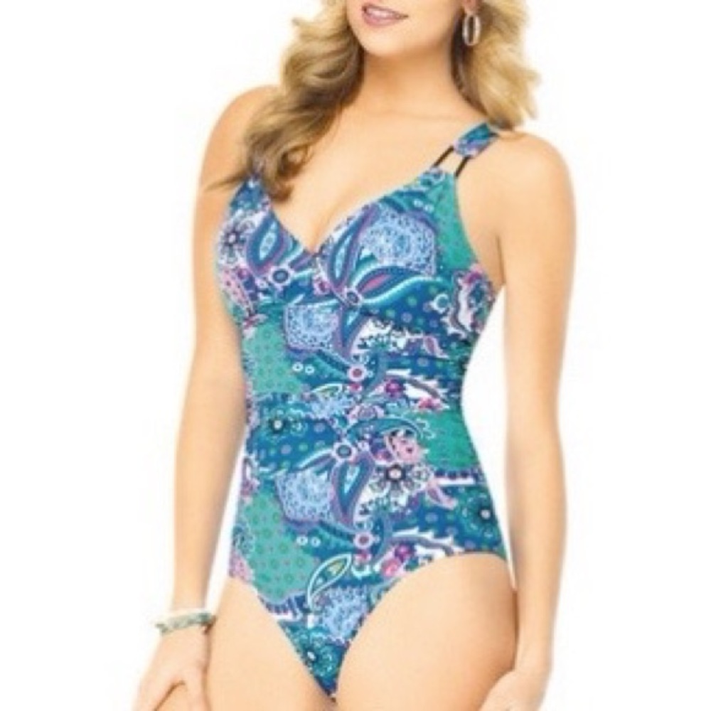 Love your Assets Sara Blakely Spanx Paisley Wave Full Coverage Large Swimsuit